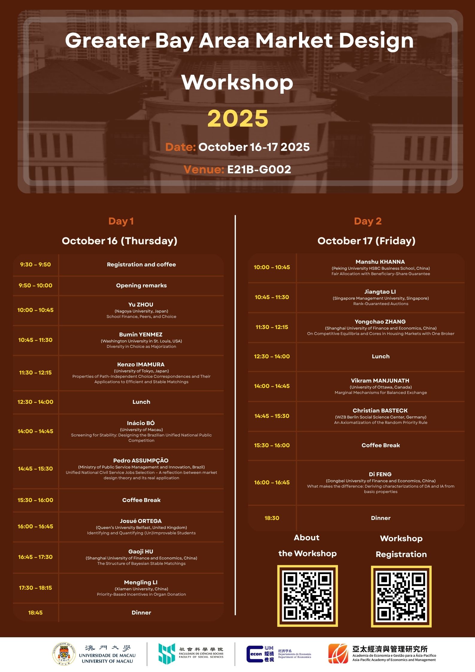 Poster for the Greater Bay Area Market Design Workshop 2025
